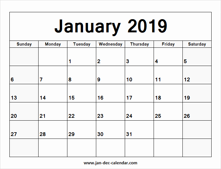 Blank January 2019 Calendar Template Luxury Blank Printable January Calendar 2019 Template Free