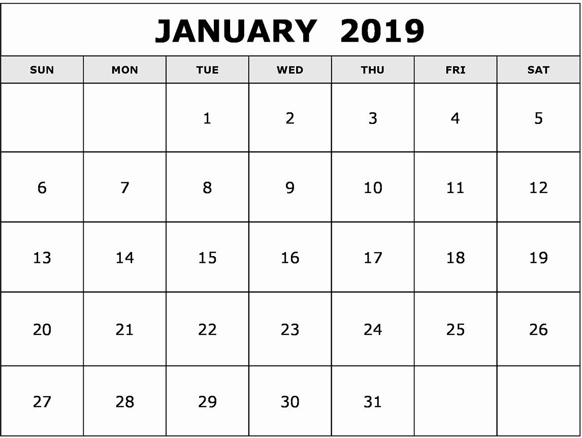 Blank January 2019 Calendar Template New Blank January 2019 Calendar Printable Template Latest Hd