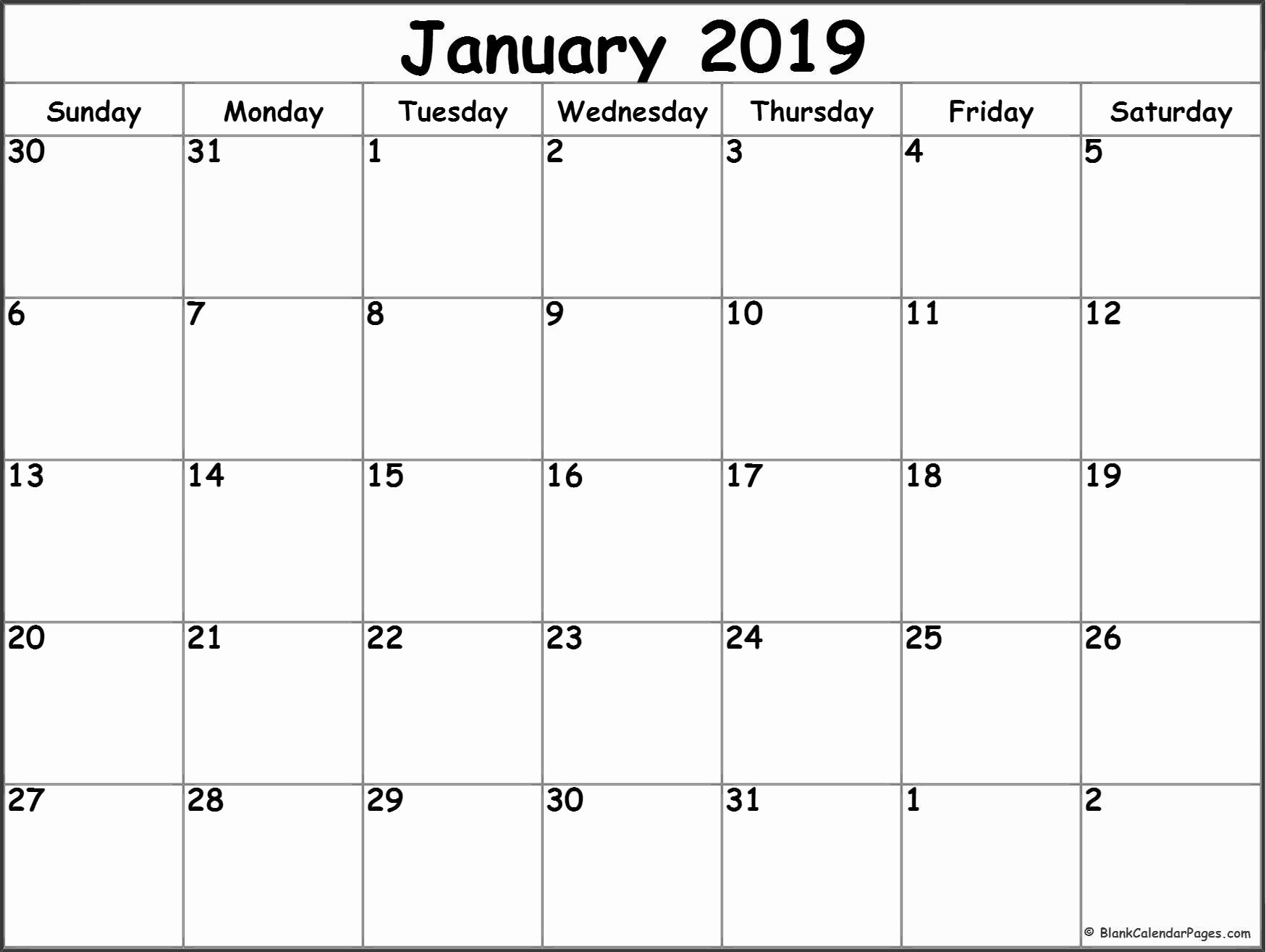 Blank January 2019 Calendar Template New Free Monthly January 2019 Calendar Pdf Word Excel Page