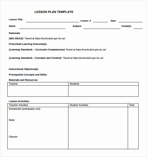 Blank Lesson Plan Template Word Fresh 9 Teacher Lesson Plan Templates for Free Download
