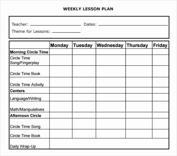 Blank Lesson Plan Template Word New Weekly Lesson Plan 8 Free Download for Word Excel Pdf