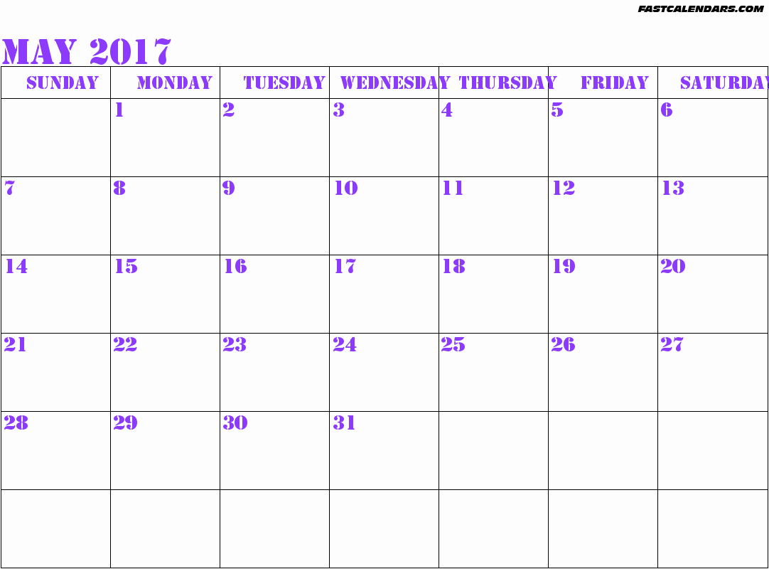 Blank May Calendar 2017 Printable New Blank Printable May 2017 Calendar