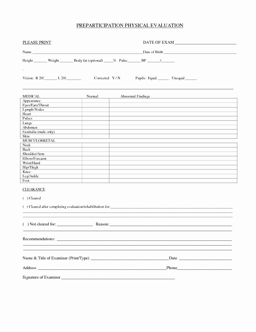 Blank Medical History form Printable Best Of Blank History and Physical form Bing Images