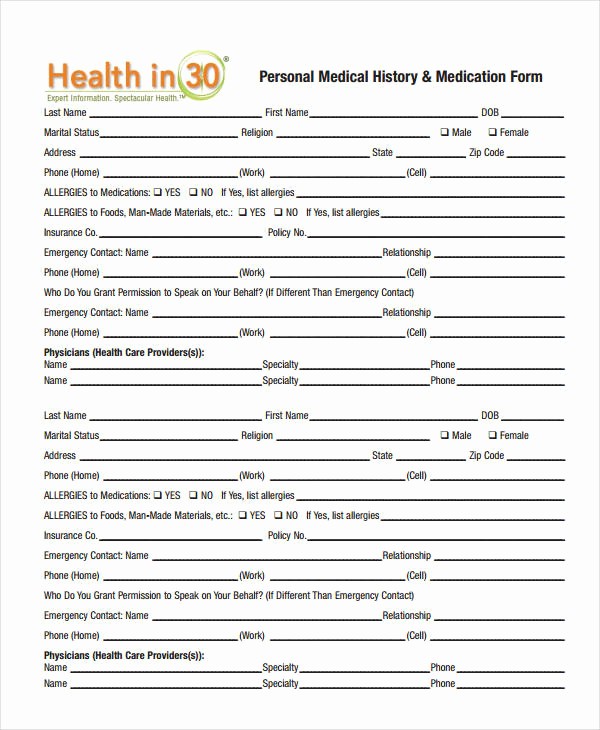 Blank Medical History form Printable Elegant Medical History form 9 Free Pdf Documents Download