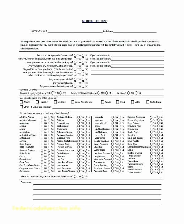 Blank Medical History form Printable Inspirational Personal Medical History Template Patient Medical History