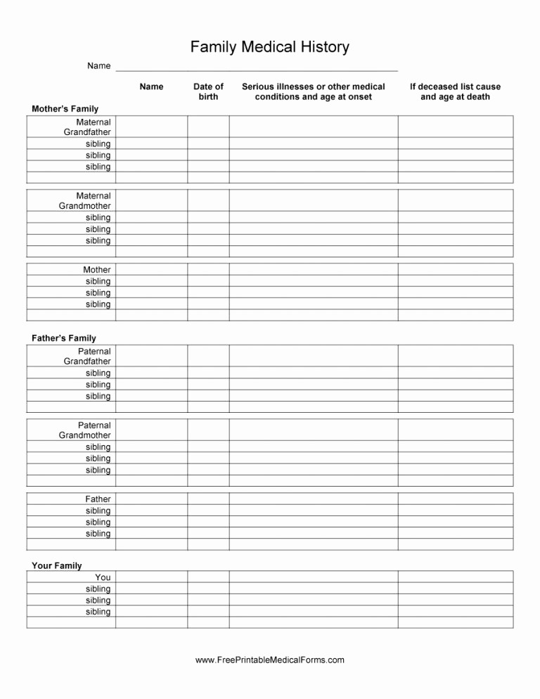 Blank Medical History form Printable Lovely Blank Medical forms Fiveoutsiders