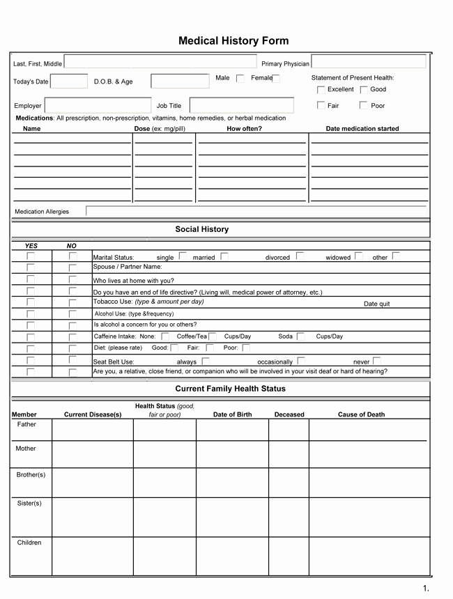 Blank Medical History form Printable Lovely Medical History form Template – Medical form Templates