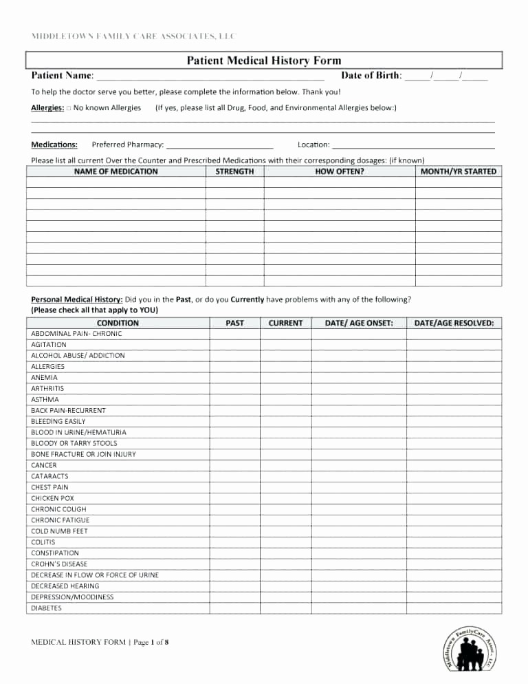 Blank Medical History form Printable Lovely Template Specialization Function Prescription form Word