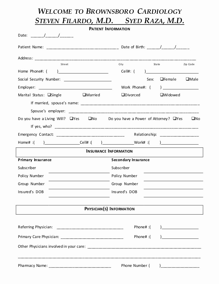 Blank Medical History form Printable New New Patient forms New Patient Medical History