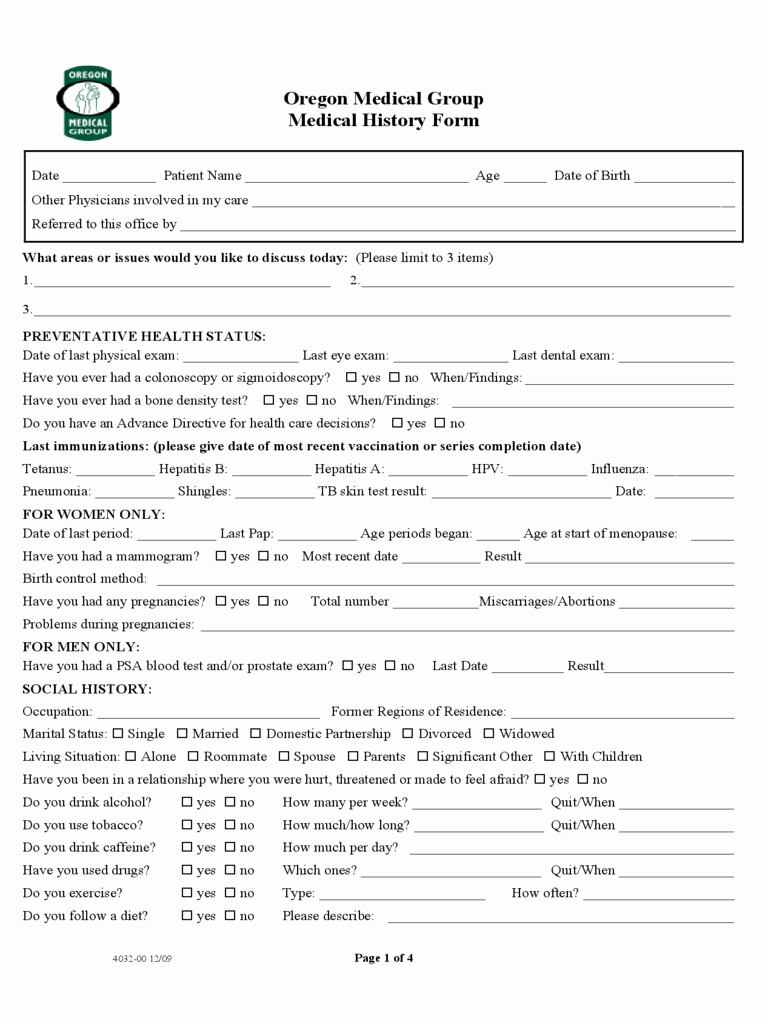 Blank Medical History form Printable Unique Medical History form 5 Free Templates In Pdf Word