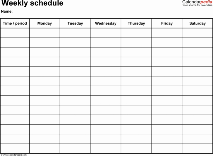 blank monday through friday calendar