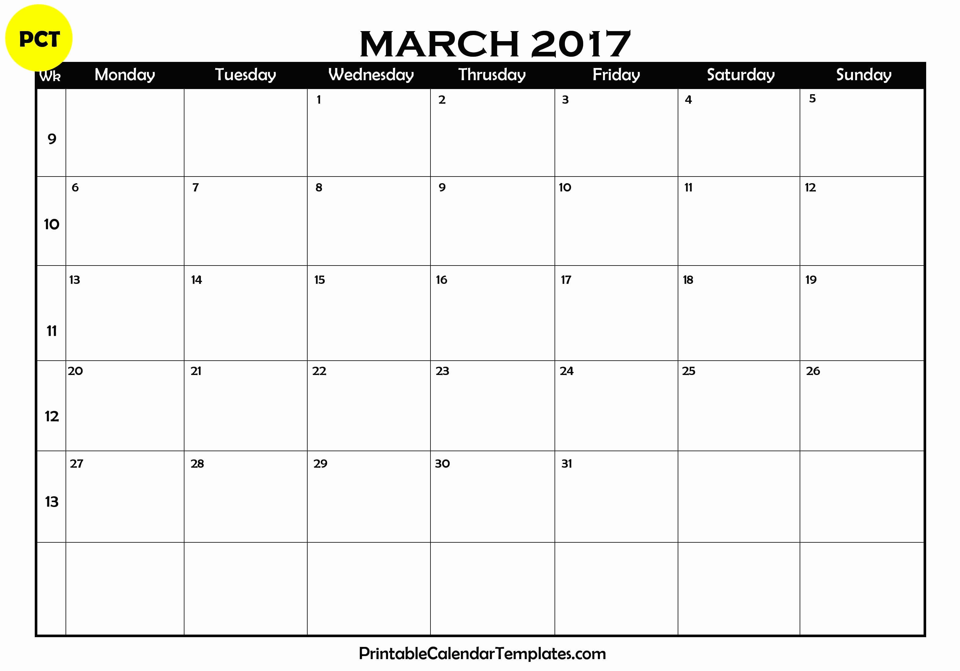 Blank Monthly Calendar 2017 Printable Awesome March 2017 Calendar Printable