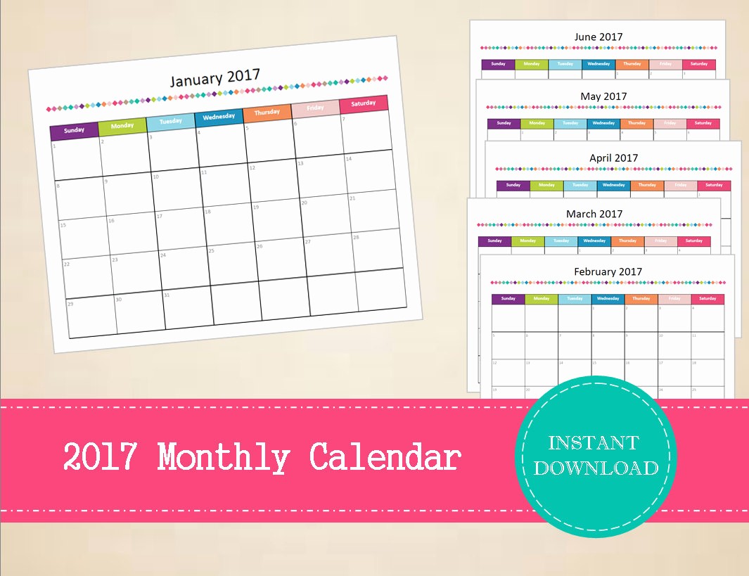 Blank Monthly Calendar 2017 Printable Beautiful Printable 2017 Monthly Calendar Editable 2017 Calendar