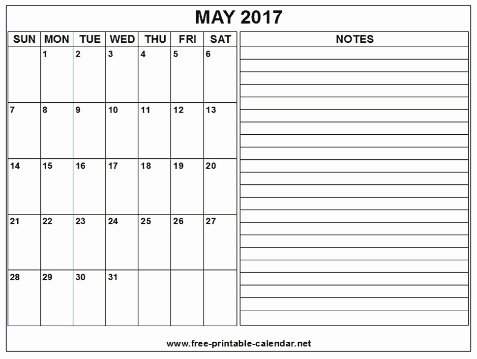 Blank Monthly Calendar 2017 Printable Elegant Printable Calendar 2017 May