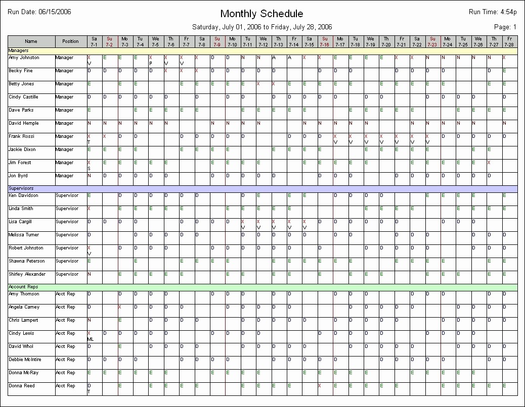 Blank Monthly Work Schedule Template Luxury Monthly Employee Schedule Template