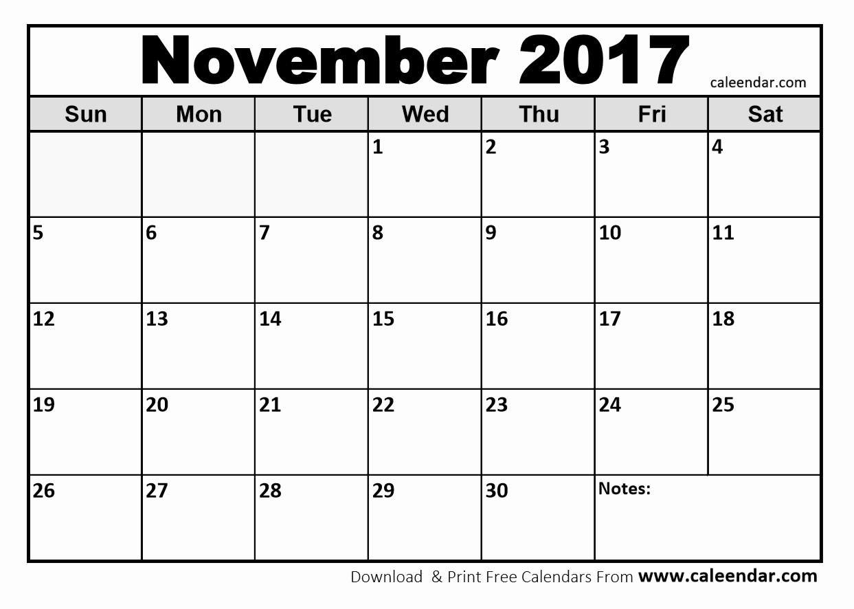 Blank November 2017 Calendar Template Fresh Awesome Blank November Calendar Printable