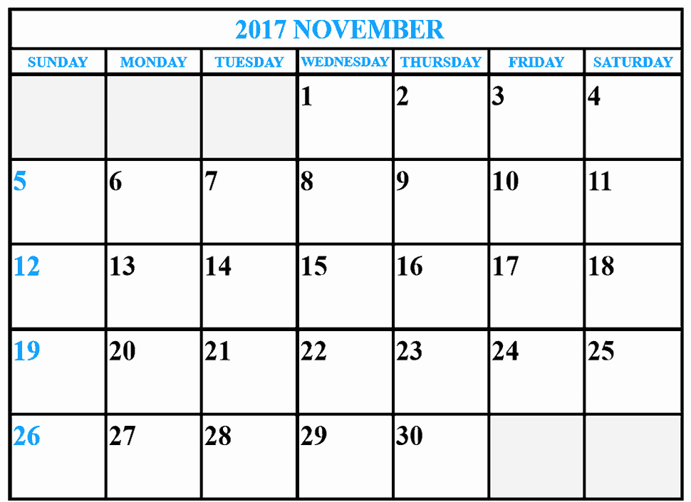 Blank November 2017 Calendar Template Lovely November 2017 Calendar Blank Calendar and