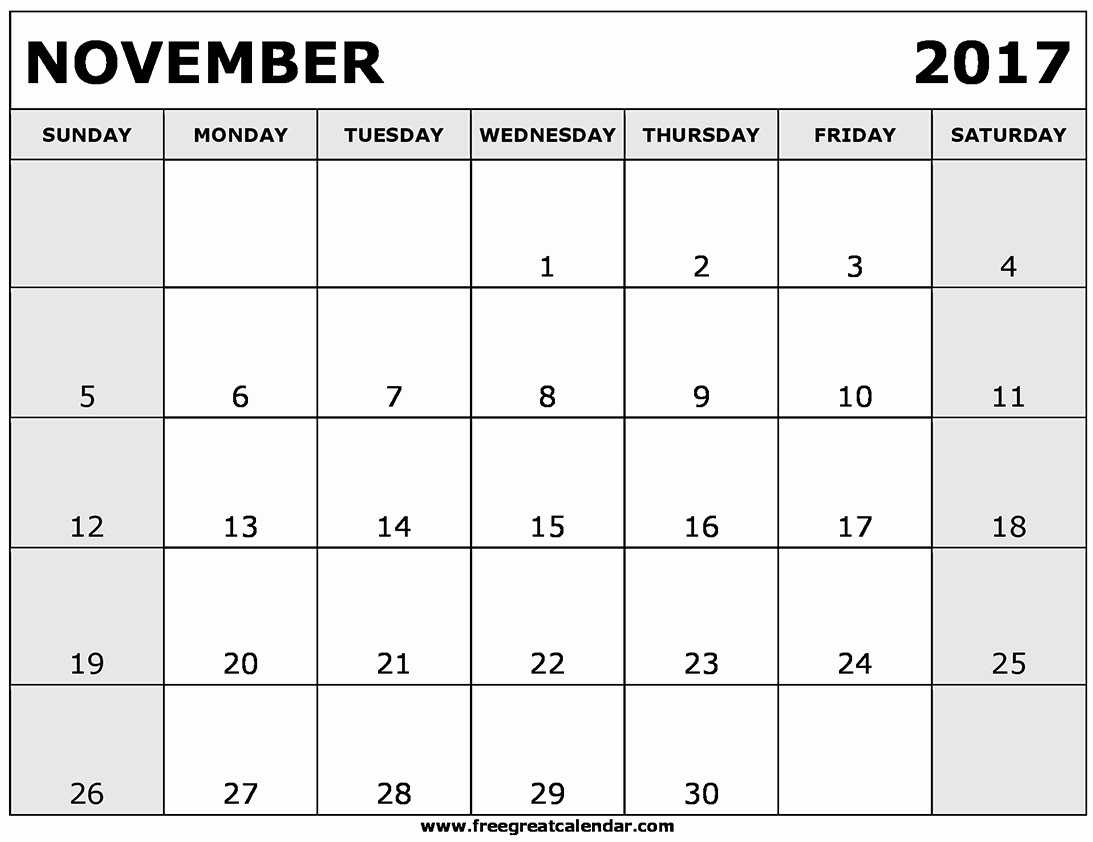 Blank November 2017 Calendar Template Luxury Blank November 2017 Calendar Printable