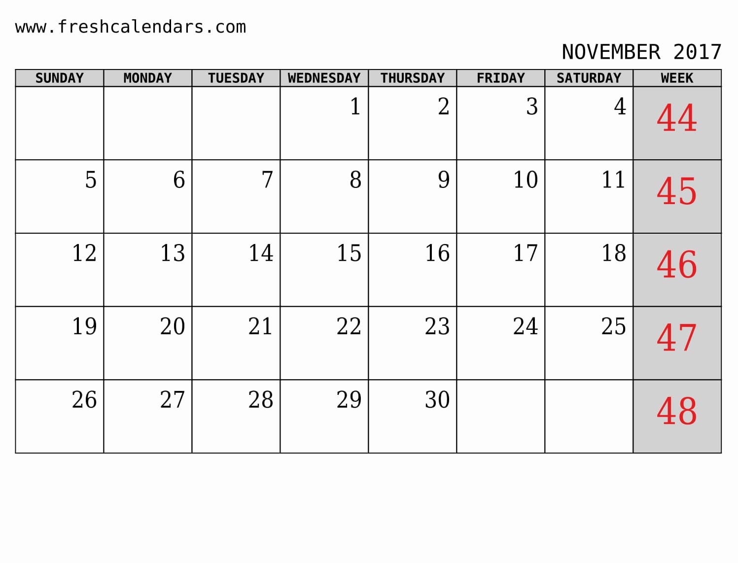 Blank November 2017 Calendar Template New Blank November 2017 Calendar Printable Templates