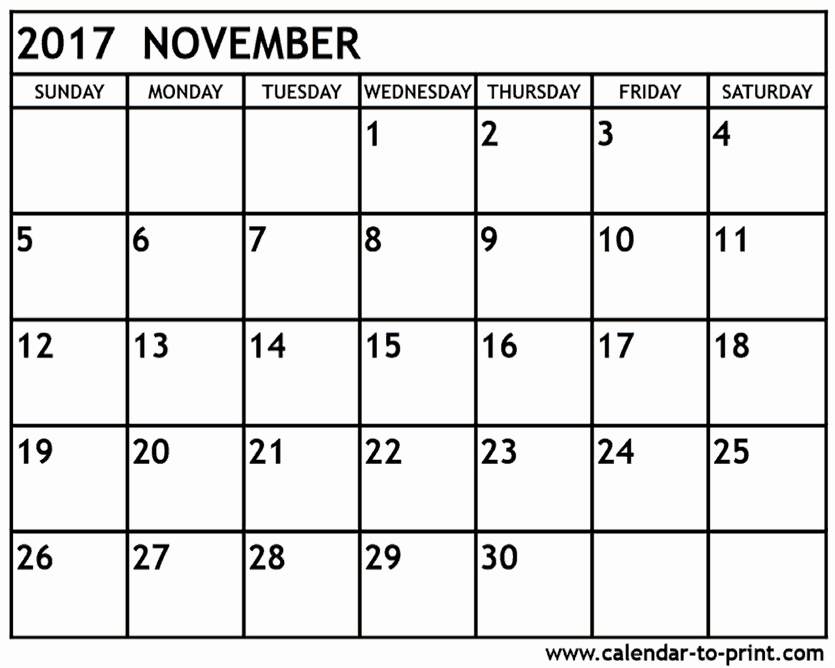 Blank November 2017 Calendar Template Unique November 2017 Calendar Pdf