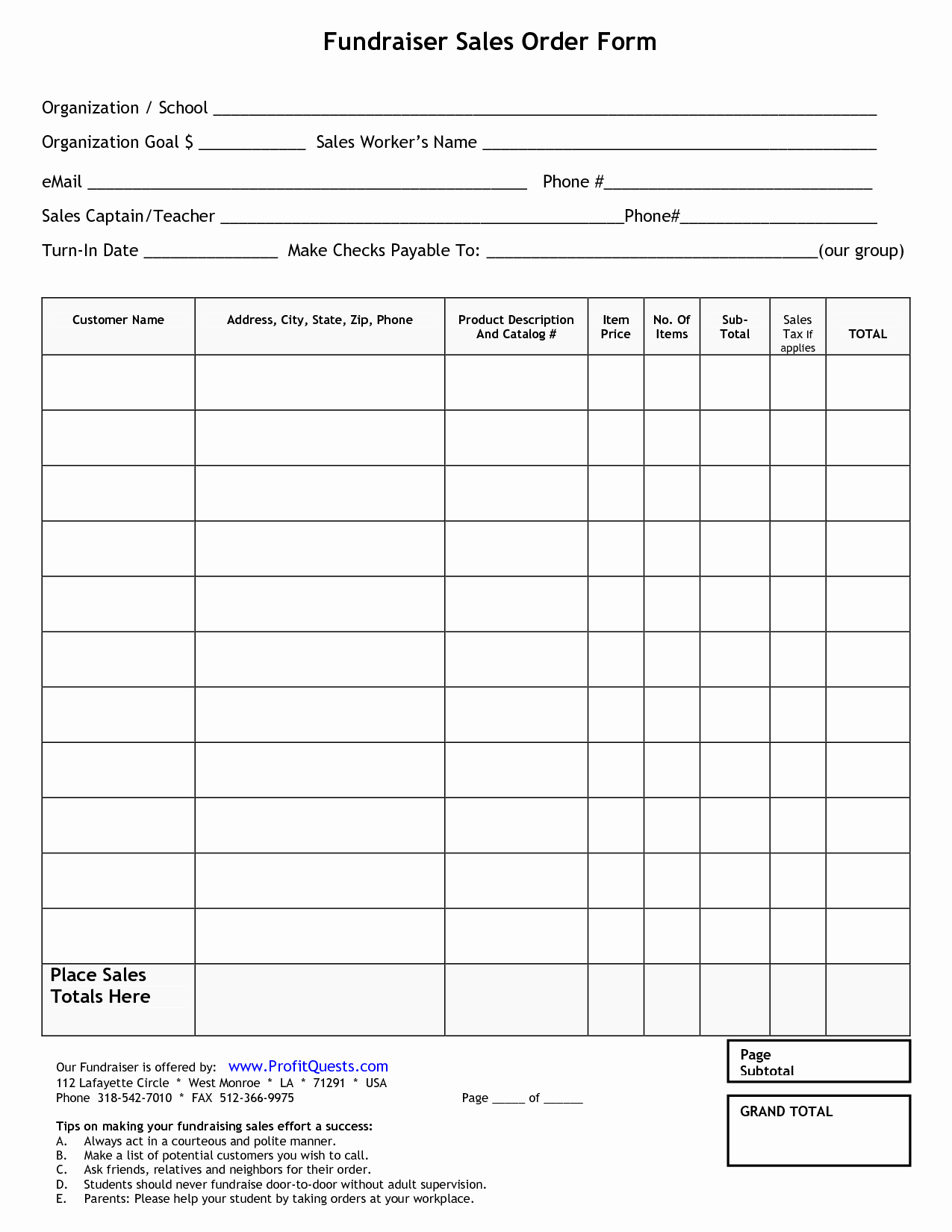 Blank order form Template Excel Awesome Fundraiser order form