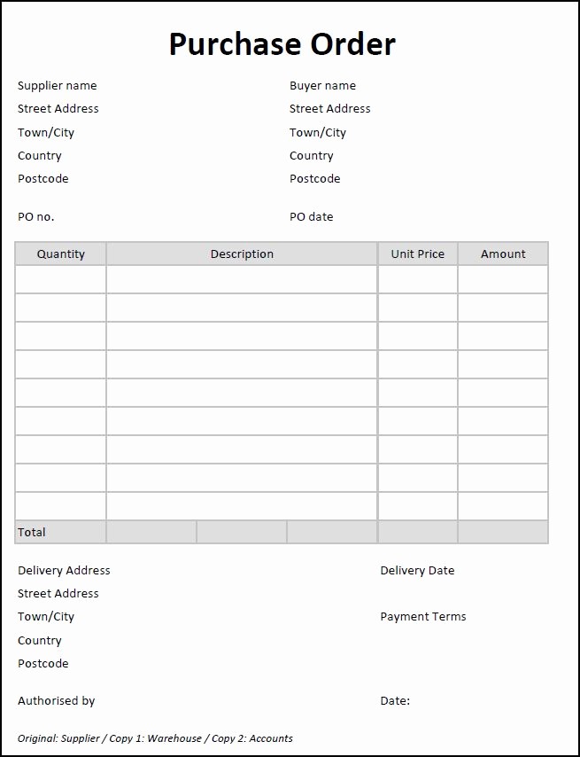 Blank order form Template Excel Awesome New Blank Purchase order