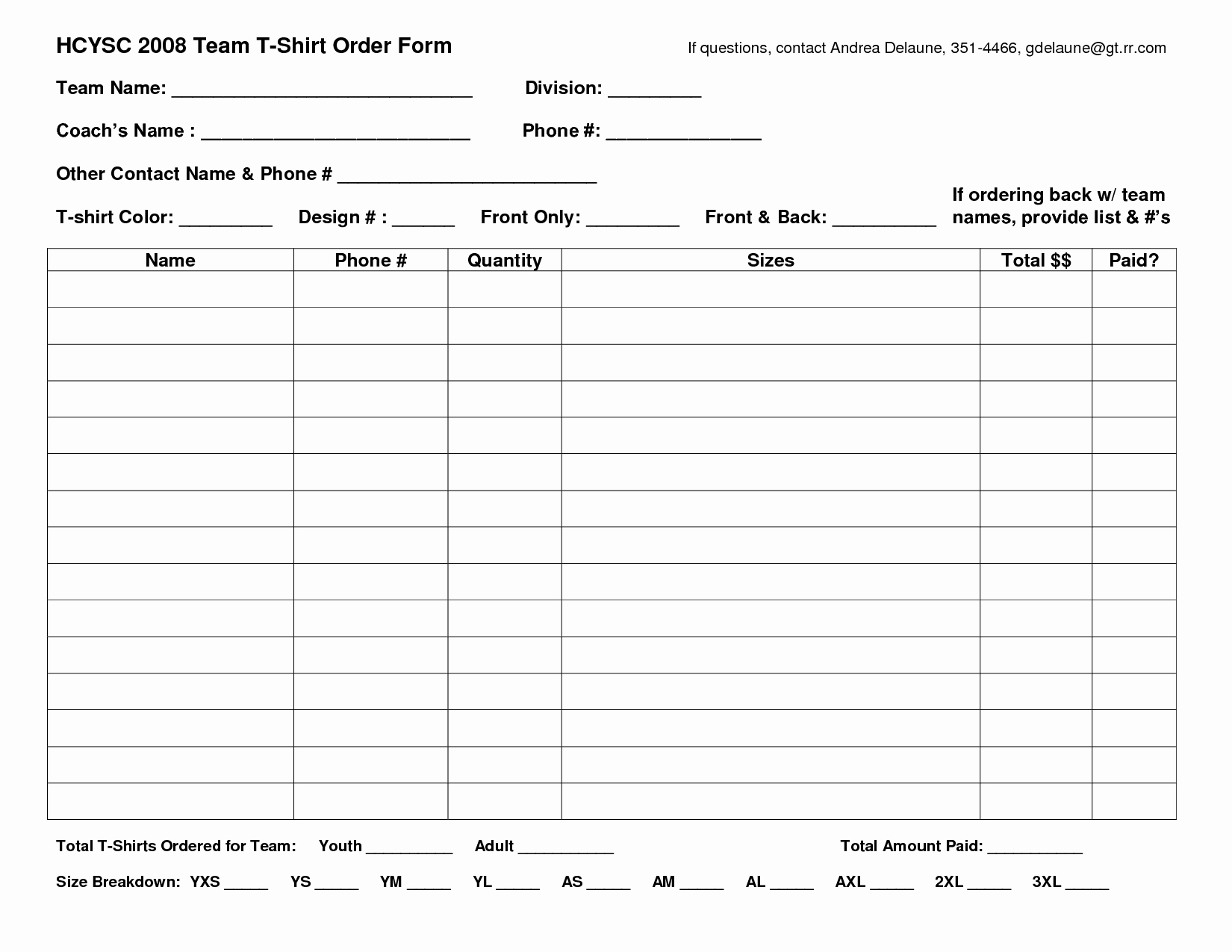 Blank order form Template Excel Awesome T Shirt order form Template