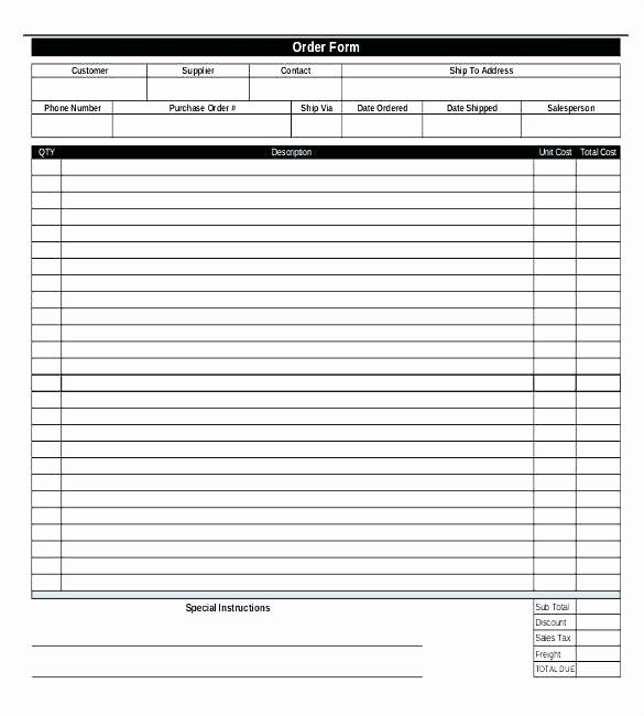 Blank order form Template Excel Beautiful Floridaframeandart