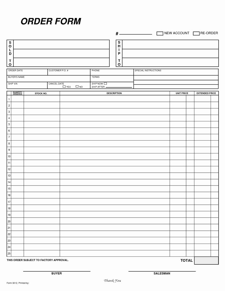 Blank order form Template Excel Elegant Free Blank order form Template