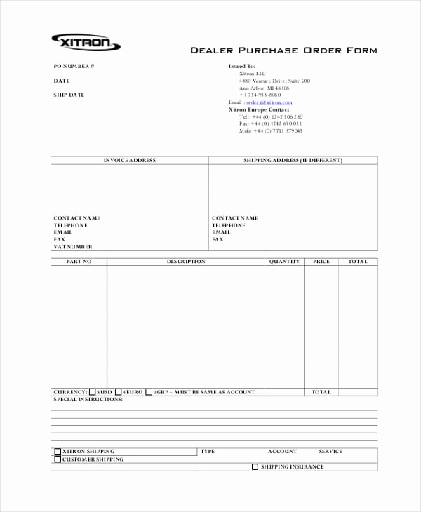 Blank order form Template Excel Unique 6 Blank Purchase order forms Word Excel Templates