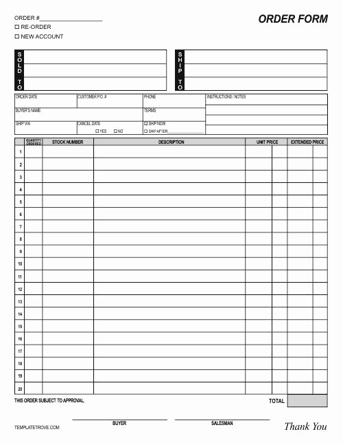 Blank order form Template Excel Unique Customizable Re Colorable order form Many formats Free