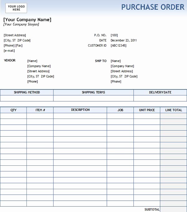 Blank order form Template Excel Unique Simple Purchase order form