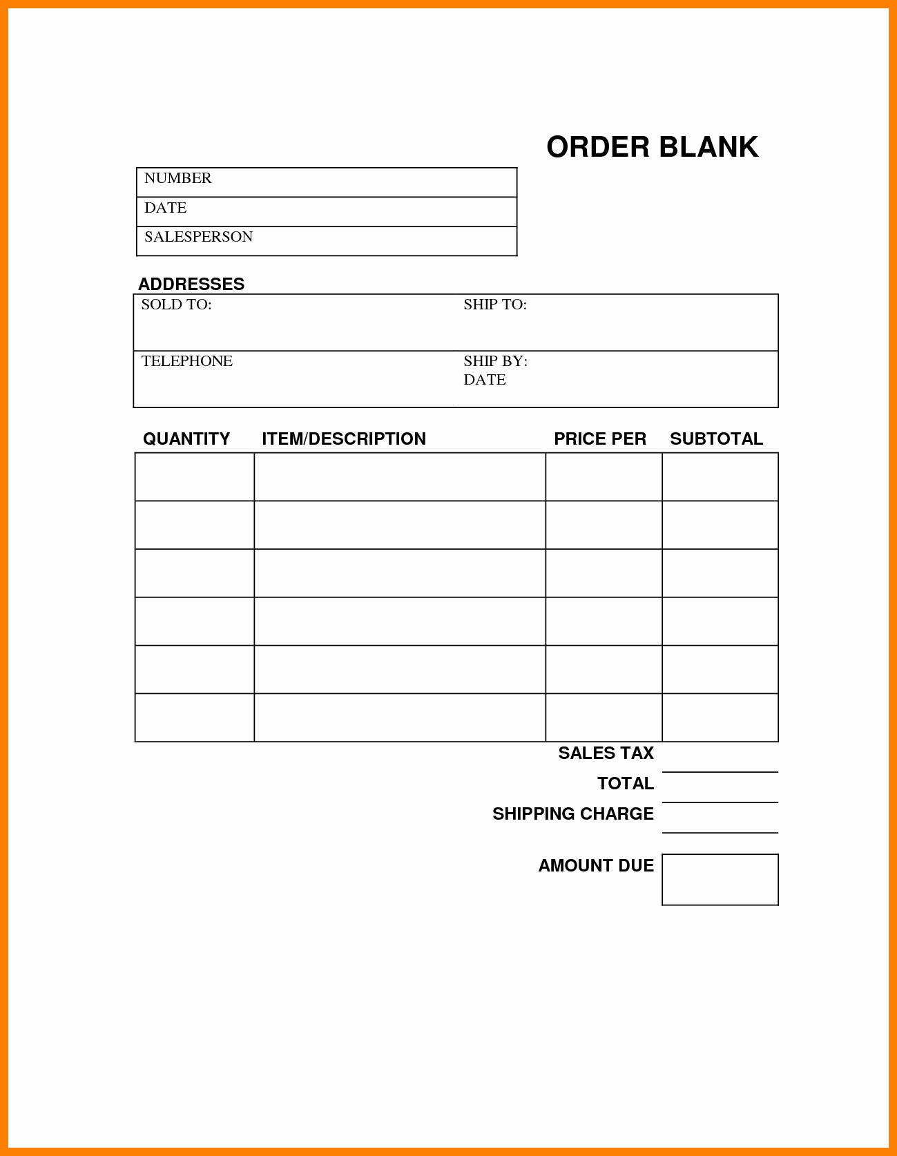 Blank order form Template Word Inspirational Printable order form Template Blank order form Template