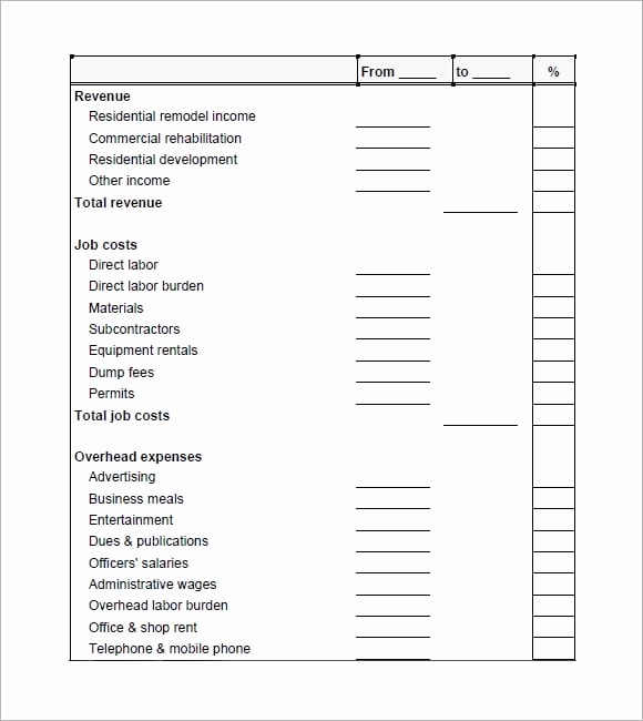 Blank P&amp;amp;l Statement Fresh 7 Profit and Loss Statement Templates Word Excel Pdf