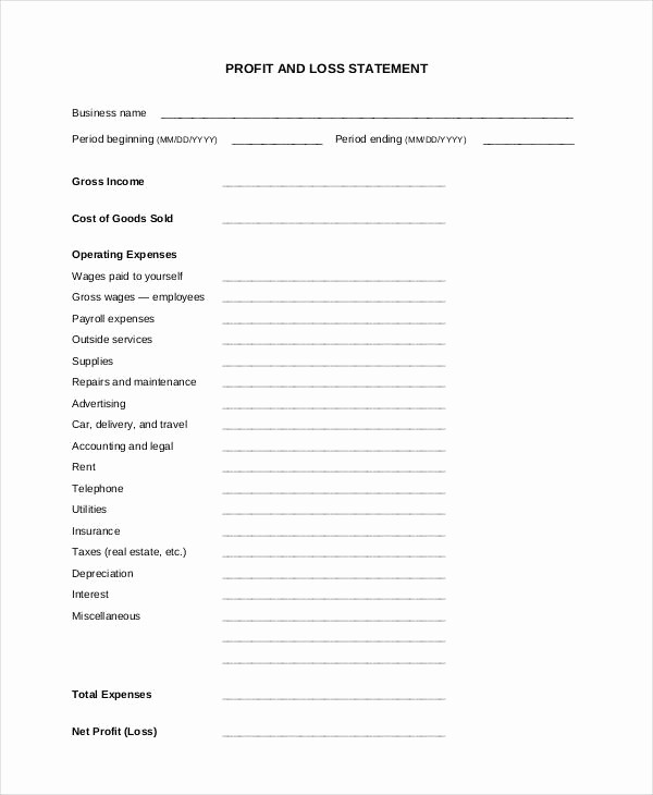 Blank Profit and Loss Sheet Awesome Brilliant Samples Of Blank Profit and Loss Statement form