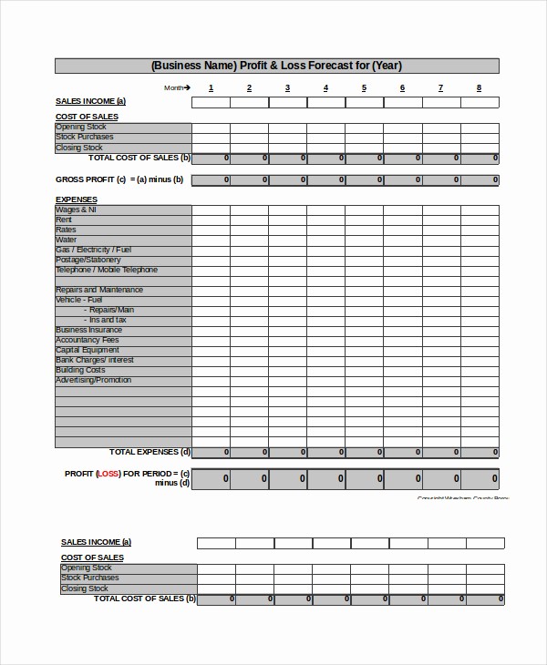 Blank Profit and Loss Sheet Beautiful Profit and Loss forecast Excel Worksheet