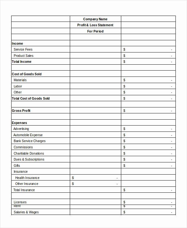 Blank Profit and Loss Sheet Elegant 37 Professional Profit and Loss Statement form Samples for