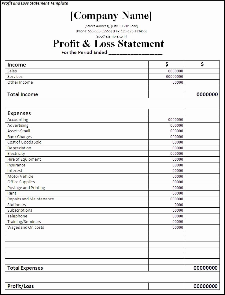 Blank Profit and Loss Sheet Luxury Profit and Loss Statement form Printable