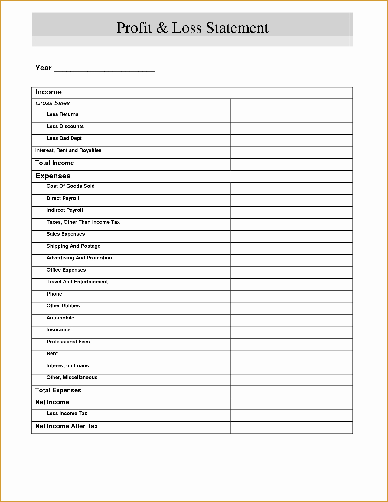 Blank Profit and Loss Template Best Of Free Profit and Loss Statement Template form
