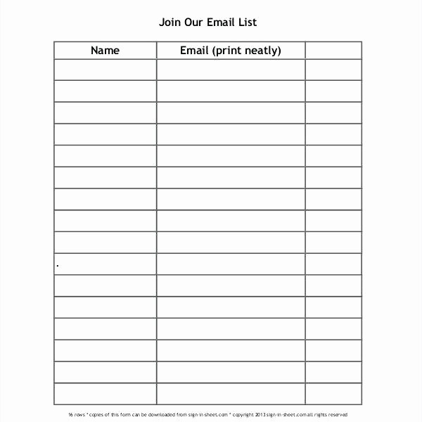 Blank Sign In Sheet Template Elegant Sign In Sheet Name and Email Blank Sign In Sheet Template