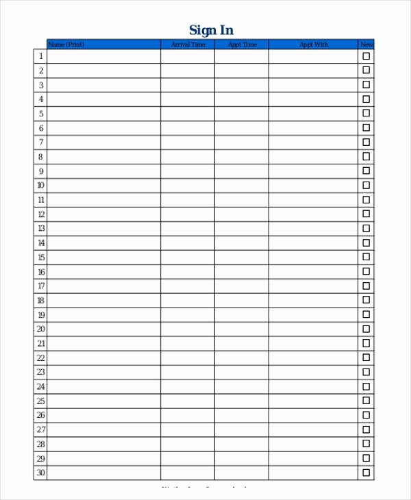 Blank Sign In Sheet Template Fresh Patient Sign In Sheet Templates