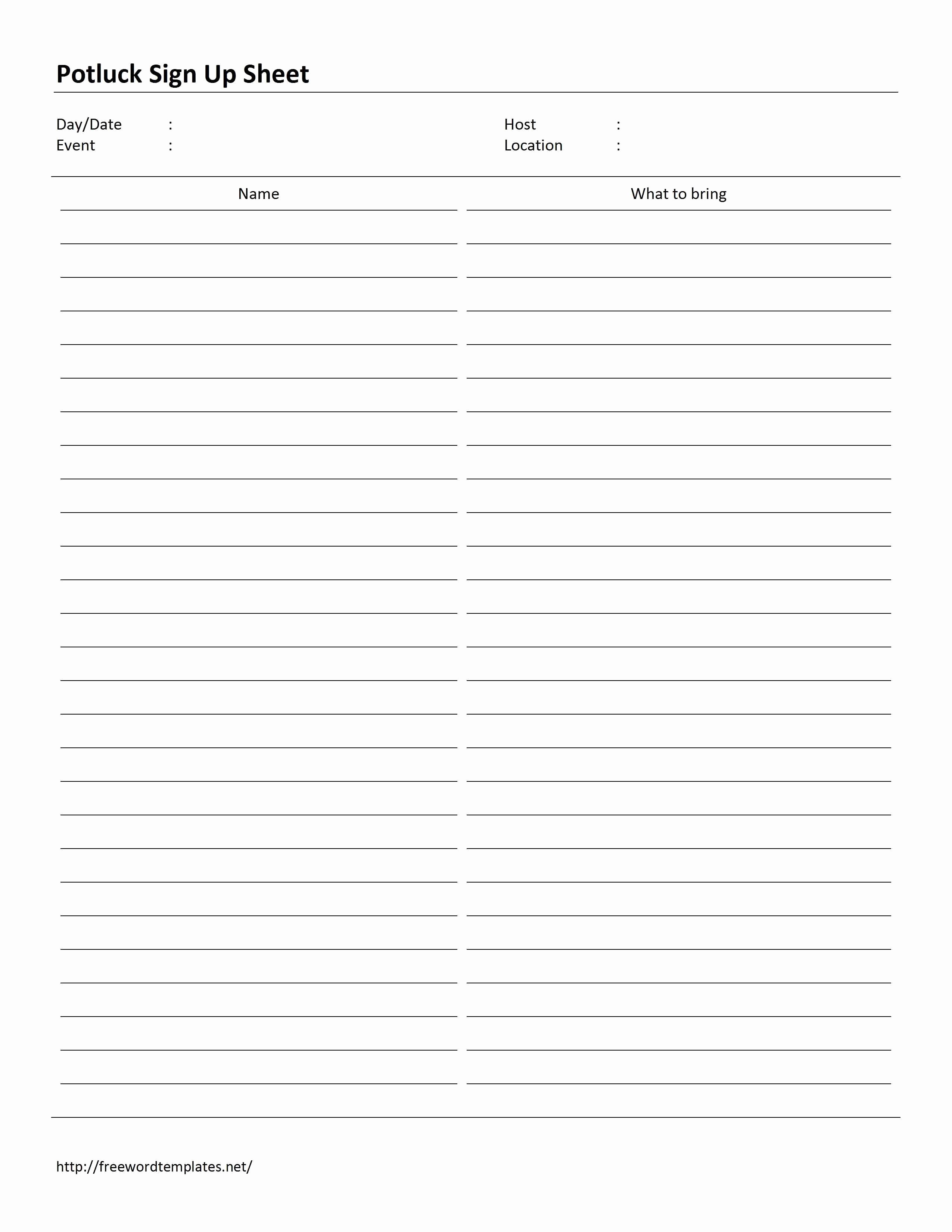 Blank Sign Up Sheet Template Awesome Potluck Sign Up Sheet Template Word Marketing