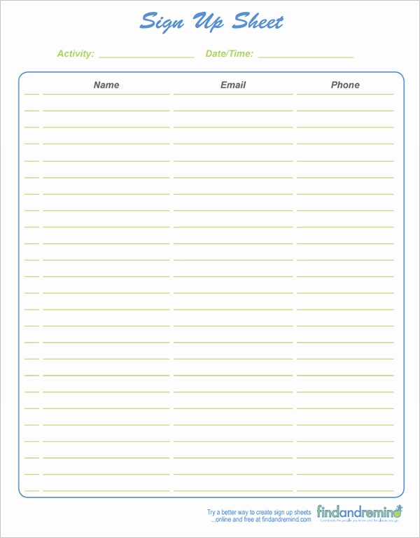 Blank Sign Up Sheet Template Lovely 4 Sign In Sheet Templates Excel Xlts