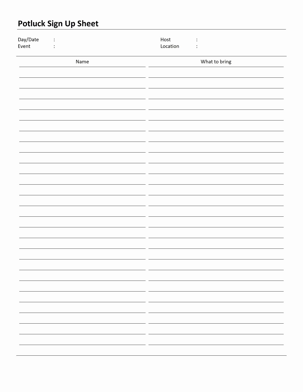 Blank Sign Up Sheet Template New Potluck Dinner Sign Up Sheet Printable