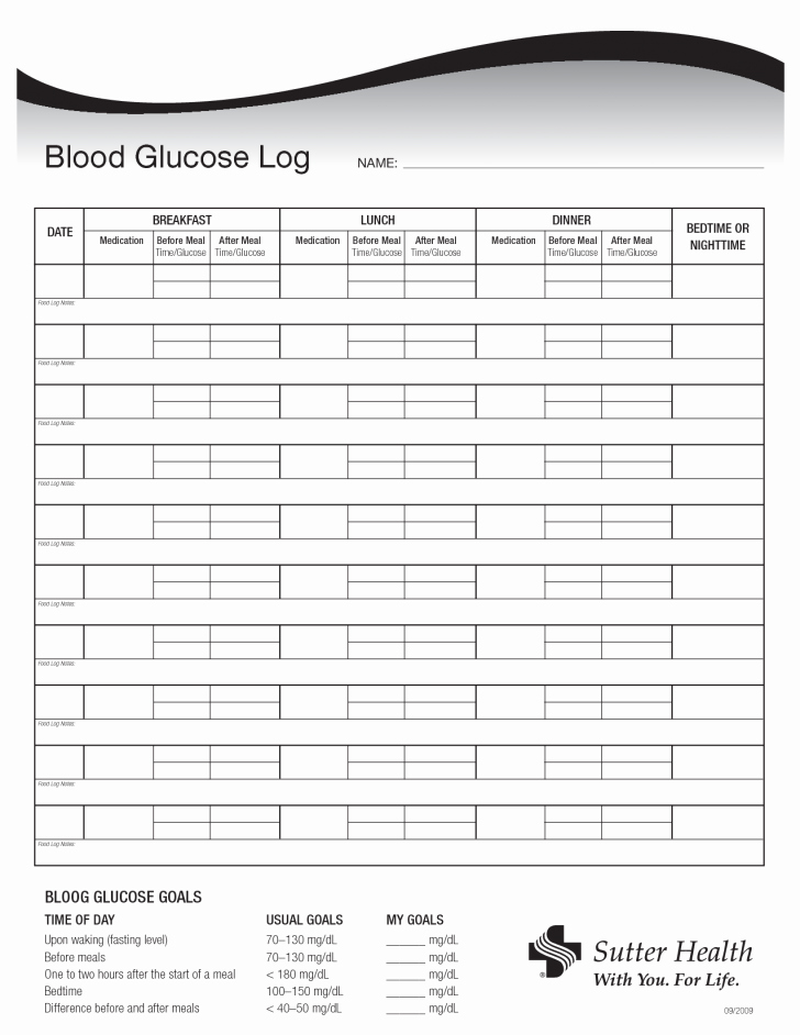 Blood Pressure and Glucose Log New Template Blood Sugar Log