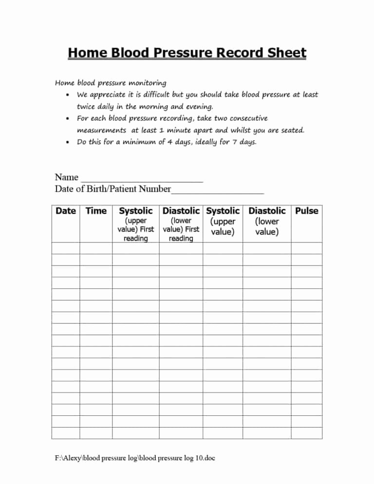 Blood Pressure Log Print Out Awesome 56 Daily Blood Pressure Log Templates [excel Word Pdf]