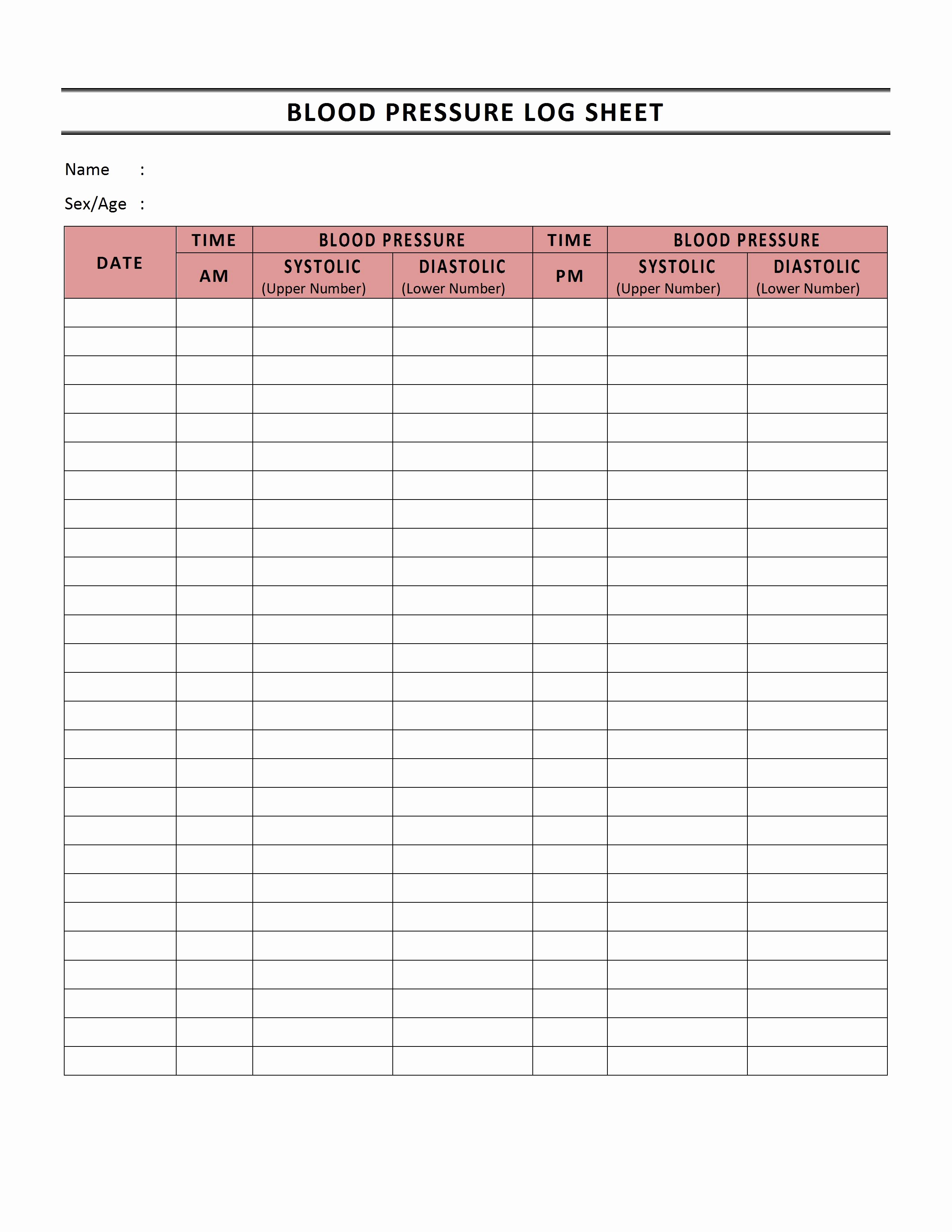 Blood Pressure Log Print Out Awesome Blood Pressure Log Template Ms Word Templates