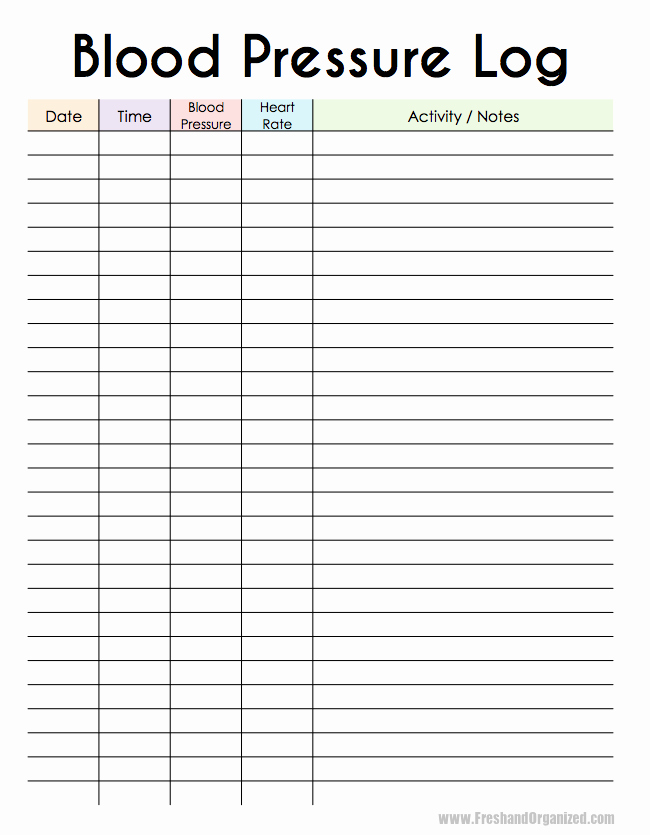 Blood Pressure Log with Pulse Awesome Fresh and organized Free Medical Printables