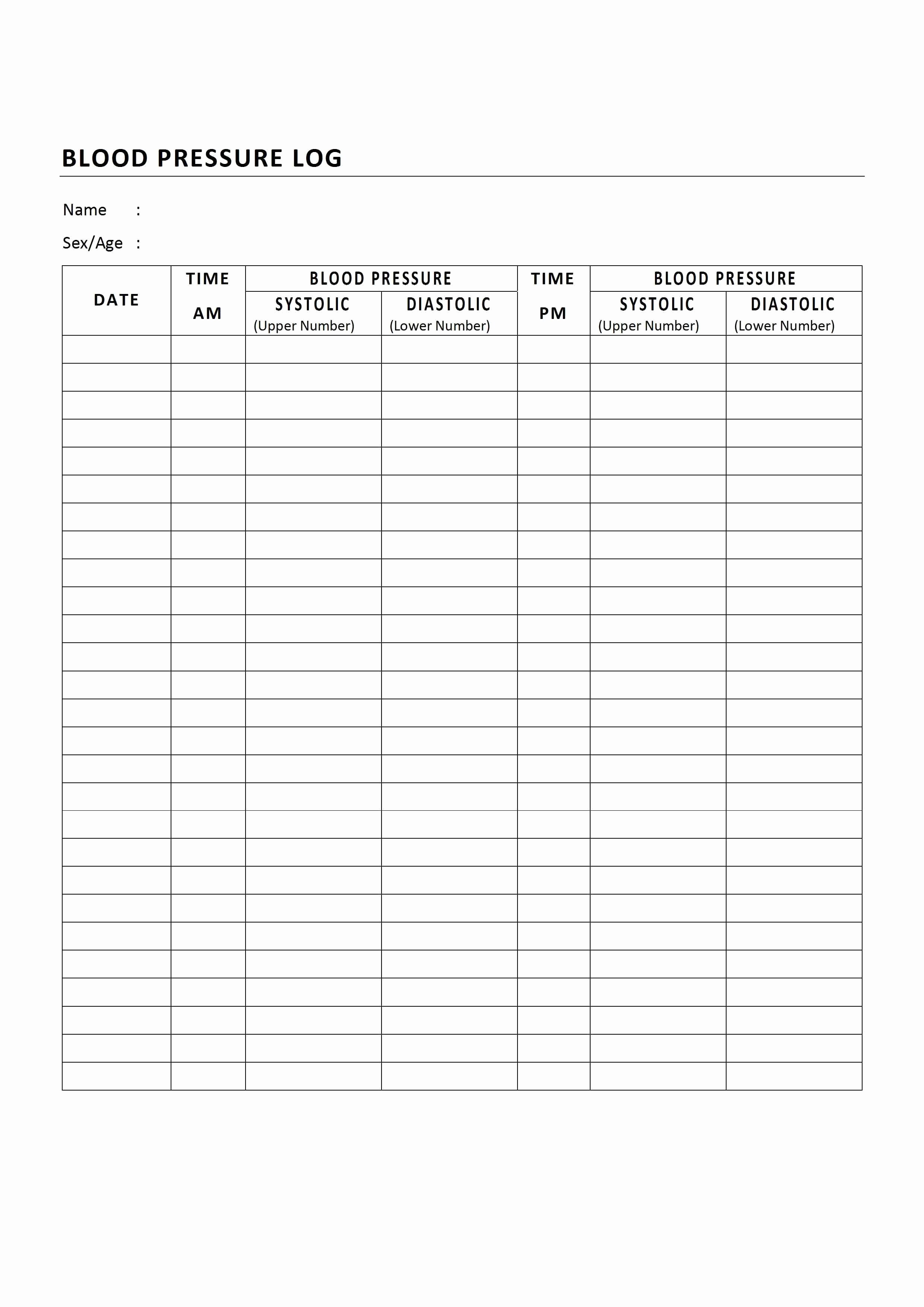 blood pressure pulse pdf chart log