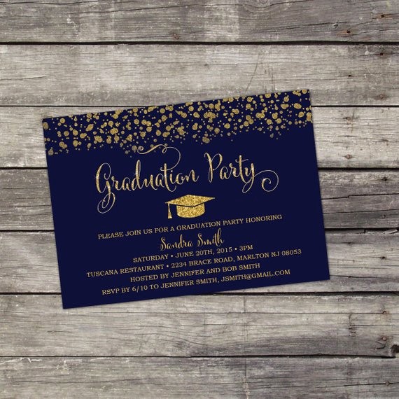 Blue and Gold Invitation Template Luxury You Print Navy Blue and Gold Glitter Graduation by